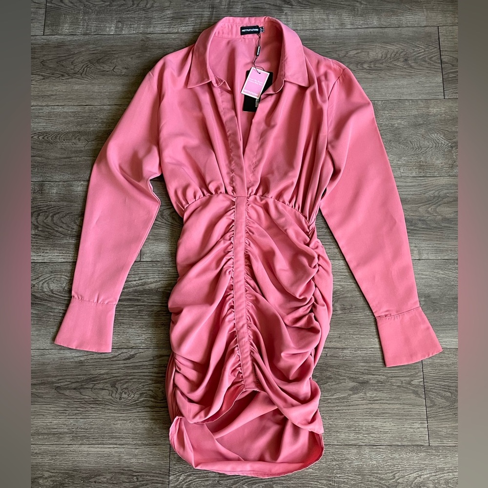 PRETTYLITTLETHING | Rose/pink | Long sleeve skirt shirt dress | 4